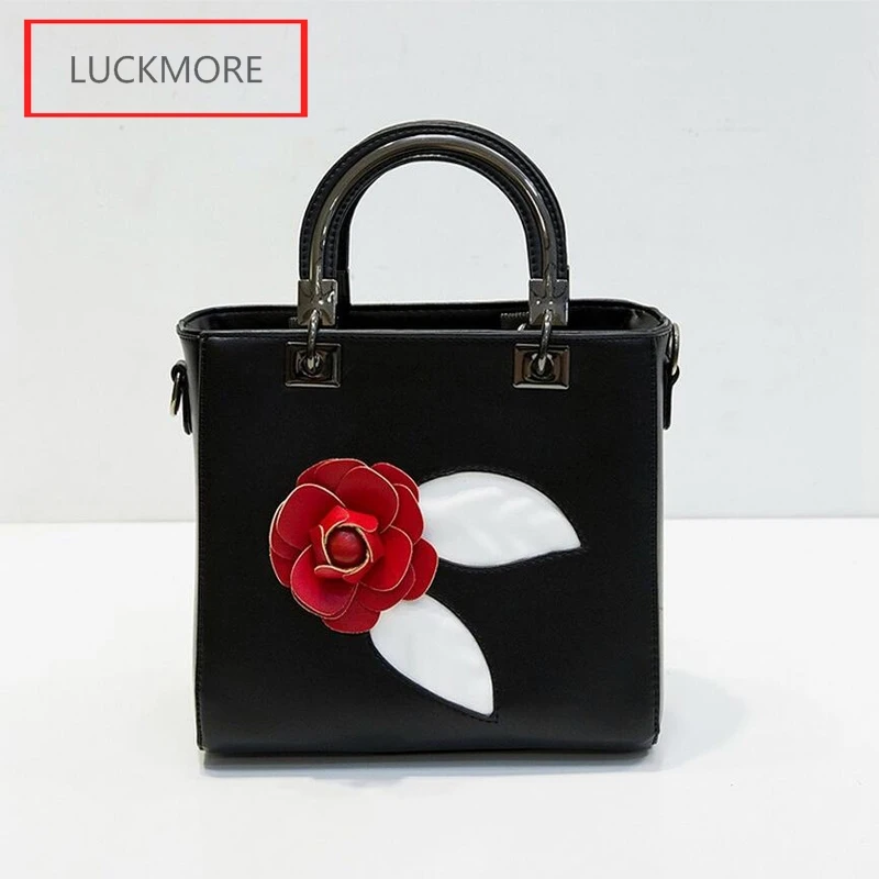 Europe Flower Casual Style PU Leather Tote Handbag Retro Bag With Shoulder Single Strap Girls New Style Bags Women Shoulder Bags