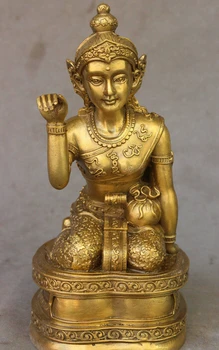 

10"Thailand Buddhism Brass Monry Wealth Bag Mammon Goddess Knees Statue Sculture