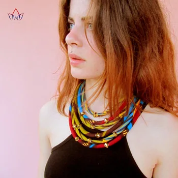 

2020 Multi Strand African Necklace Fabric Statement Necklace African Jewelry Wax Print Fabric Jewelry By Hand For Women WYA064