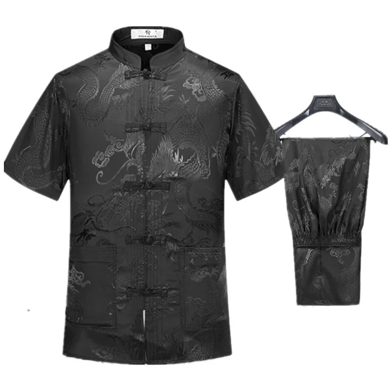

1 set short sleeve tai chi clothing china dragon embroidery Tang suit martial arts kung fu wingchun clothing S M L XL XXL XXXL