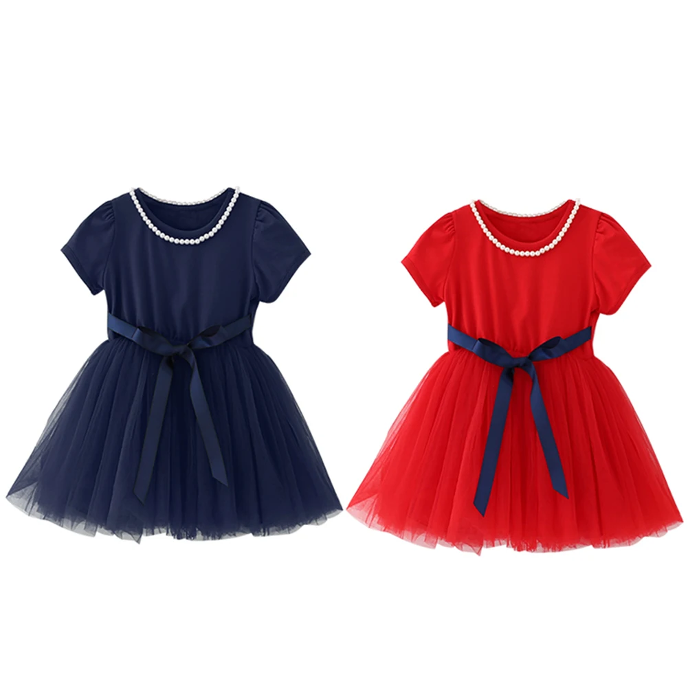 

2 Colors Girls Dresses Summer Girls Princess Dress Boutique Short Sleeve One-Piece Lace Party Formal Dress Girls Wedding Dress