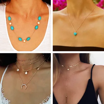 

Tenande Bohemian Clavicle Chain Multi Layer Moon Cross Stars Leaves Necklaces & Pendants for Women Vintage Party Jewelry Bijoux