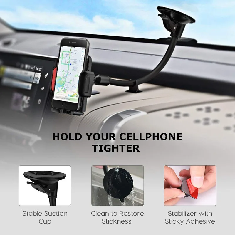 VicTsing Cell Phone Holder for Car Windshield Long Arm Car Phone Mount with One Button Design and Anti-skid Base Car Holder      (5)