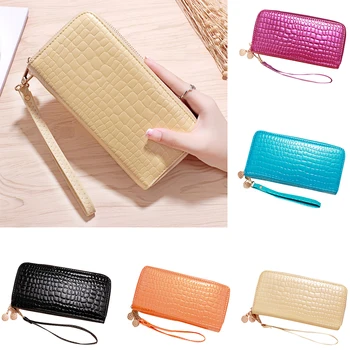 

Women Leather Handbag Zipper Phone Money Credit Cards Bag Solid Color Girl Large Capcity Purse Wallet