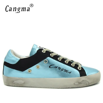 

CANGMA Brand Sneakers Men's Shoes Big Size Lace-up Genuine Leather Blue Casual Shoes Man Adult School Footwear Breathable Flats