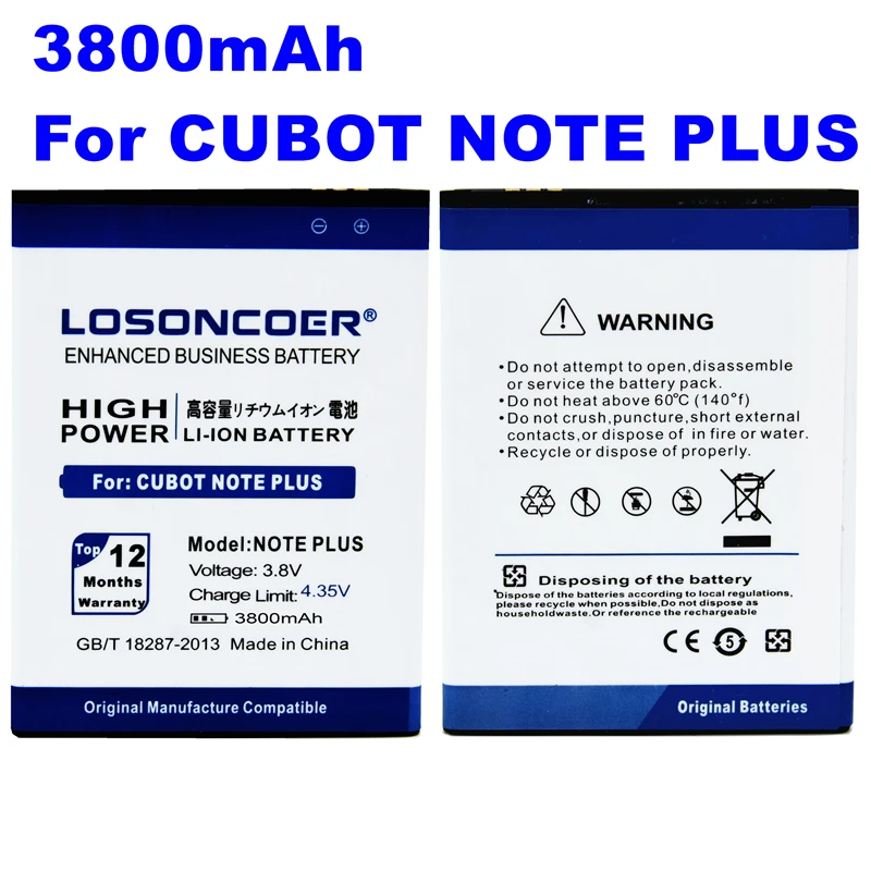 LOSONCOER 3800 мАч для аккумуляторов CUBOT Note Plus|Аккумуляторы мобильных телефонов| |