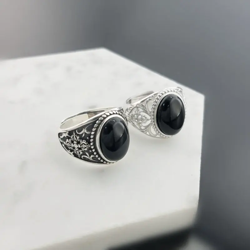 

Natural Oval Black Onyx Stone Solid Silver 925 Vintage Band Rings For Men Women 100% 925 Sterling Silver Original Design Jewelry
