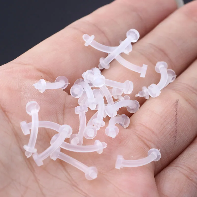 JUNLOWPY LOT 50pcs Nose Retainer Rings Studs hide piercing Bio Flexible Clear Screw On Body Jewelry Nose Stud Pin Piercing