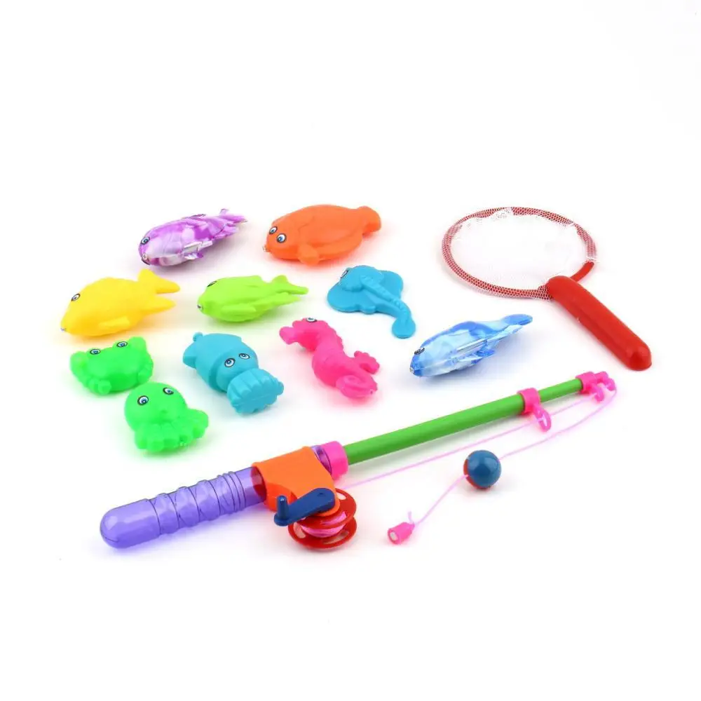 1Set Fishing Game Toy 1 Rod 10 Fish Model 1 Net Kids Children