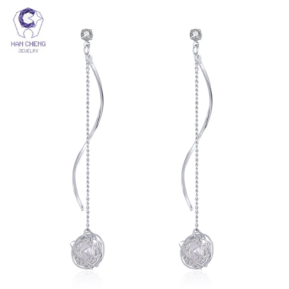 

HanCheng New Fashion Dangle Hanging Silver Spiral Long Earrings Rhinestone Round Drop Earrings For Women Jewelry brincos bijoux