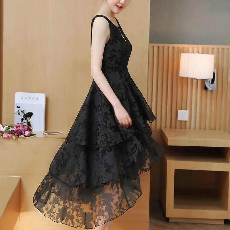 Yfashion Women Organza Sleeveless Tight Waist Irregular Dress for Bridesmaid Wear Beautiful Summer Girl Leisure Dress Natural