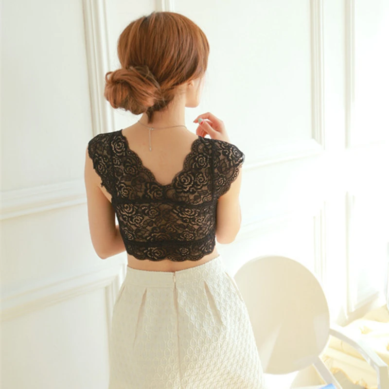 

Lace Bralette Sexy Low Cut Tops Tank Top Women Crop Top Blouse V-Neck Mesh Bra Bustier Bralet Bra For Women Camisoles White