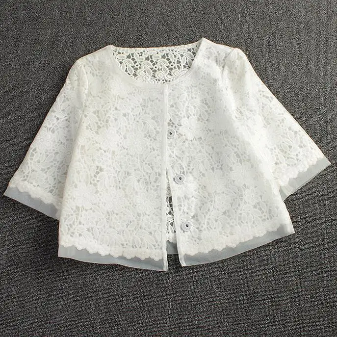 

Spring summer new lace shawl jacket large size women's organza coat Single-breasted white hollow Suit Tops