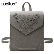 Wellvo Винтаж стержня полосы Кожезаменитель лоскутное Выдолбите Рюкзаки Высокое качество PU кожаная сумка для подростков Обувь для девочек XA604B