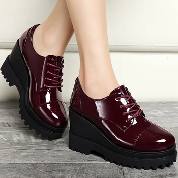 

Nice New Great Spring Autumn Women Single Shoes Fashion Wedges Platform High Quality Mirror PU Leather Ladies Casual Shoes