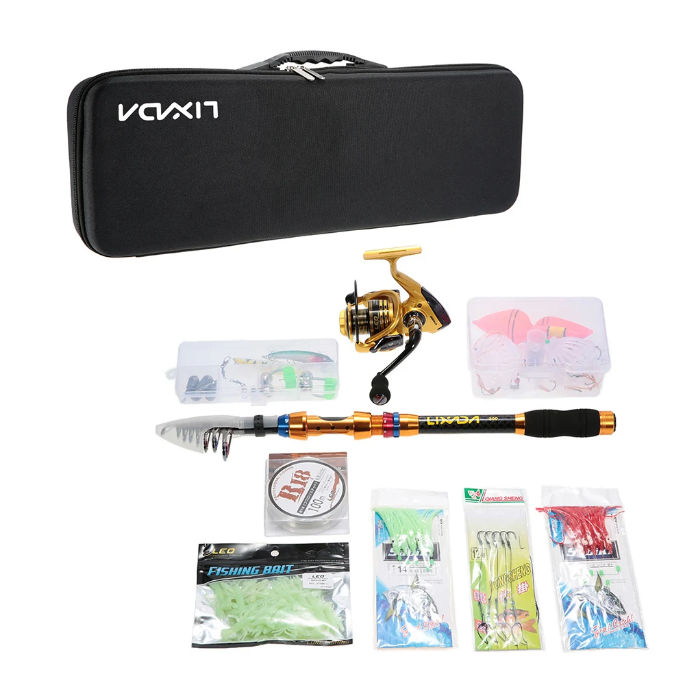 Lixada Portable Lure Rod Set Spinning Rod Reel Combos Full Kit Telescopic Fishing Line Hook FCarrier Bag Case Fishing Gear Pesca