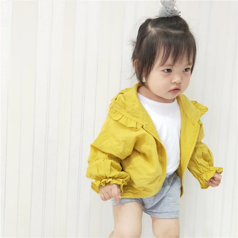 

new Spring and Summer Baby Girls Sun-protection Coats with Hooded Ruffles Cute Toddlers Kids Thin Jackets Children Clothing
