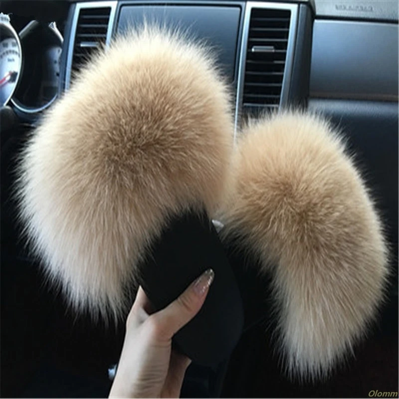 

2019 Women's Furry Slippers Ladies Cute Plush Fox Hair Fluffy Slippers Women's Fur Slippers Winter Warm Slippers for Women Hot