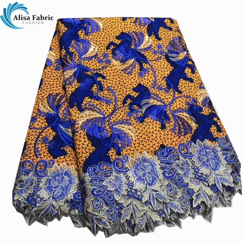 

Wholesale Price African Wax Lace Fabric Ankara Wax With Embroidered,High Quality Nigeria Guipure Wax Lace 6 Yards/pcs For Dress