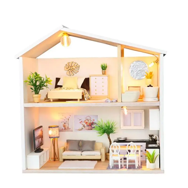 Кукольный дом DIY 3D деревянные Miniaturas мини кукольный домик мебель С Пылезащитным покрытием Развивающие игрушки для детей девочка подарок на день рождения - Цвет: light time