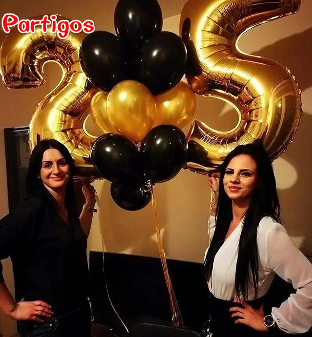 

11pcs=40inch Fat Number Balloons + 9pcs 12inch Latex Balloons 25 Year Adults Birthday Party Digit Helium Globos Gifts Decor ball
