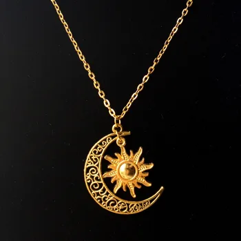 hzew Hippie Sun and crescent moon charm pendant necklace