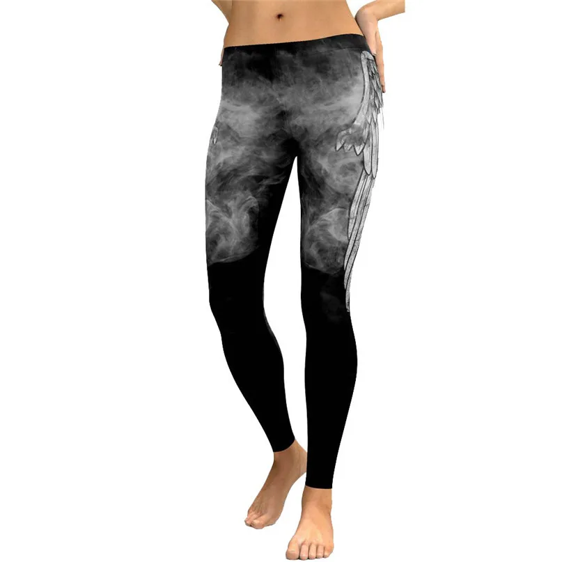 Feather Print Yoga Pants Women High Waist Sexy Workout Leggings Gym Sports Athlete Fitness Running Trousers  #3J#F (3) - 