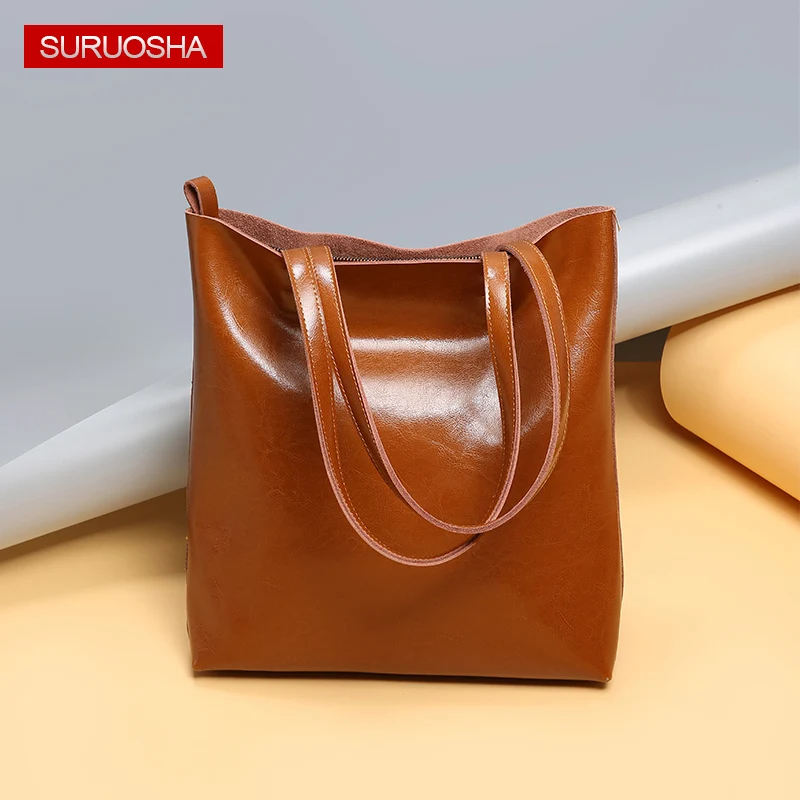 

SURUOSHA Vintage Real Cow Leather Ladies Handbags Women Genuine Leather Bags Women Designer Luxury Shoulder Bag