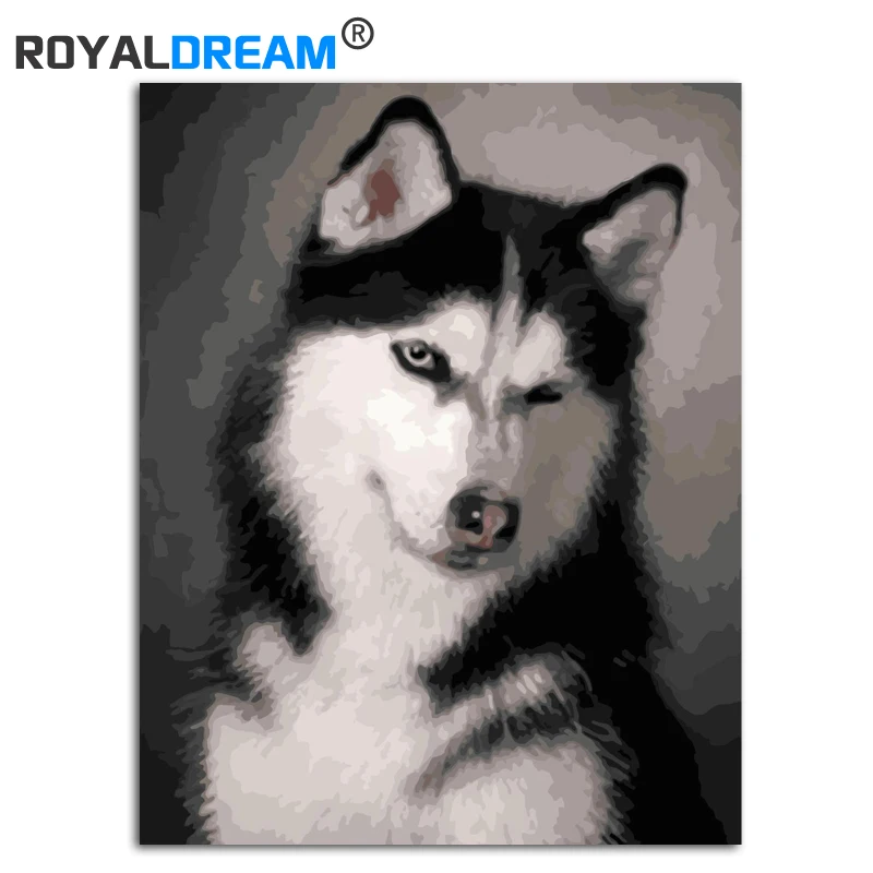 ROYALDREAM милая картина с животными Хаски Diy Цифровая живопись по номерам