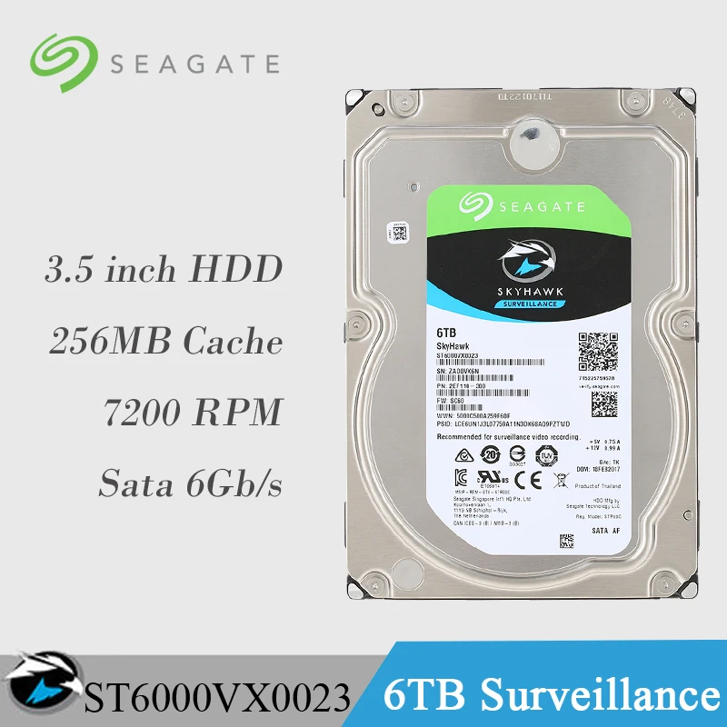 Внутренний жесткий диск Seagate Skyhawk 6 ТБ 7200 об/мин SATA 3 5 дюйма 256 Мб кэш памяти ST6000VX0023| |