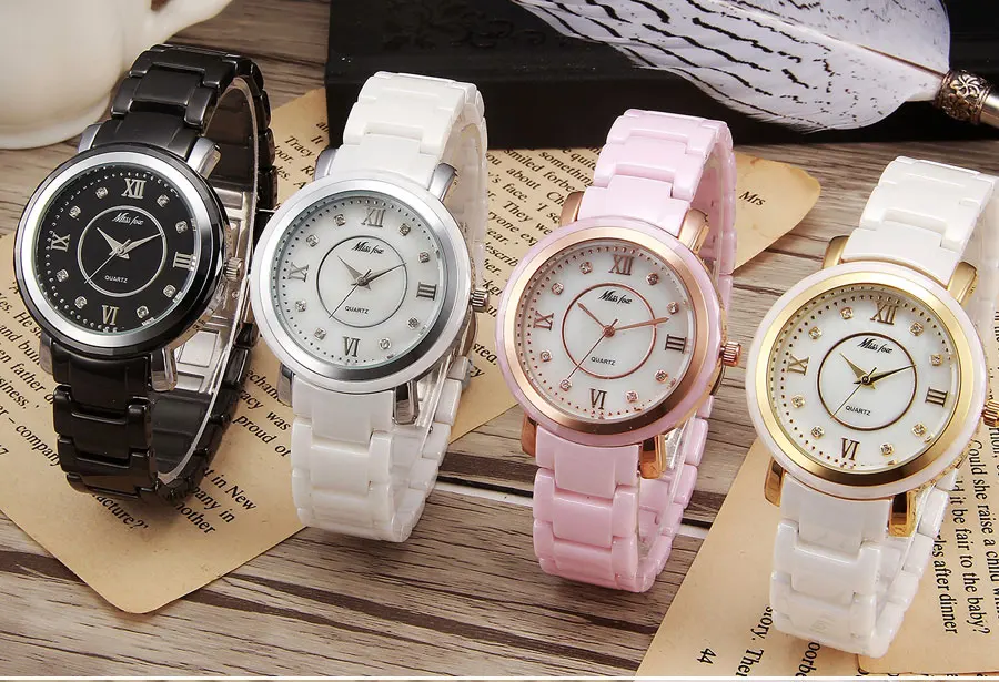 MISSFOX Miss Fox брендовые керамические часы для женщин черные водонепроницаемые наручные часы для женщин повседневные кварцевые часы для женщин Relogio Feminino