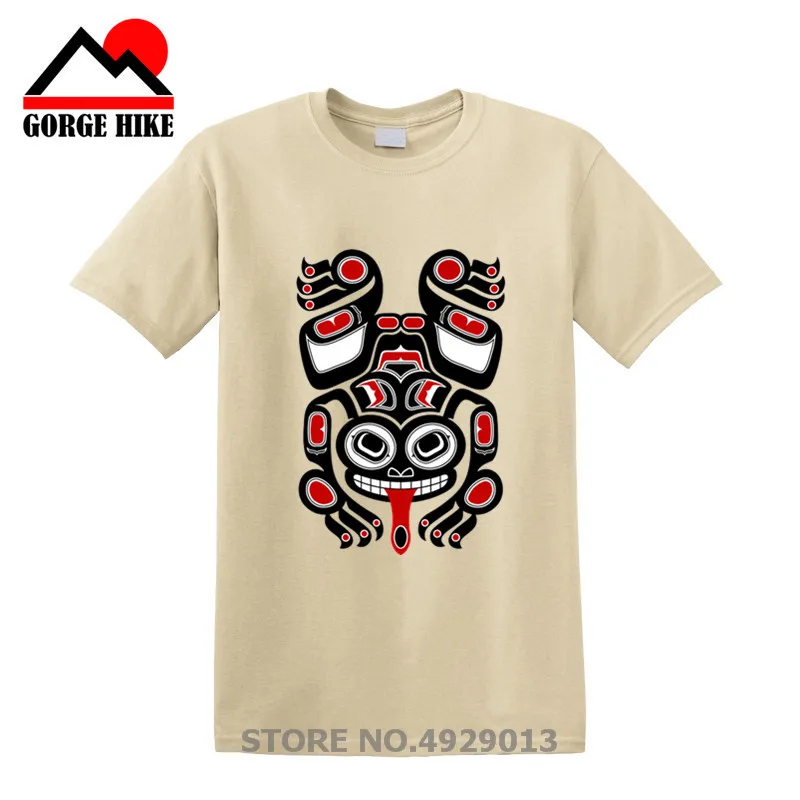 

Ethnic Flavor Print T-Shirt Men Funy tshirt Red and Black Haida Spirit Tree Frog Short Sleeve O-Neck Graphic Tops Tee t shirt