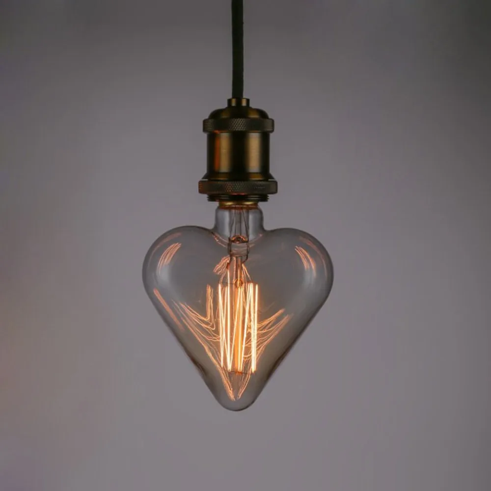 E27 Base 40W 220V Heart Shape Edison Vintage Style Tungsten Wire Light Bulbs Festival Romantic