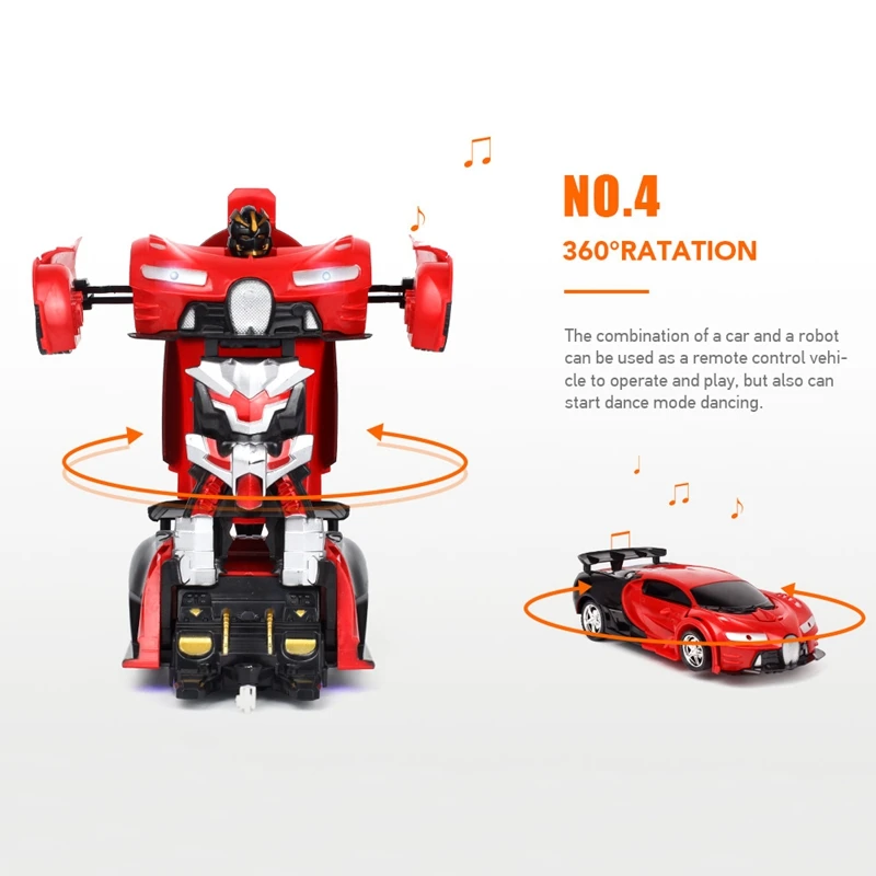 2 In 1 RC Car Sports Car Transformation Robots Models Remote Control Toy Kids(red