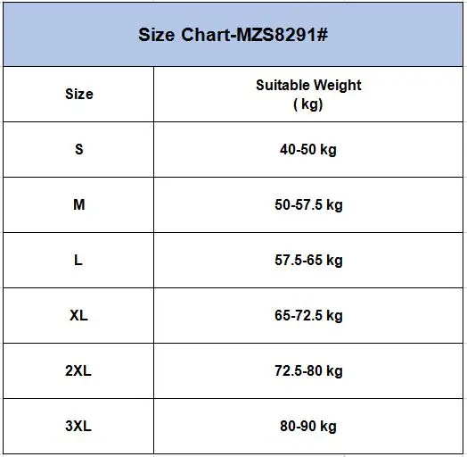 8291# Size Chart