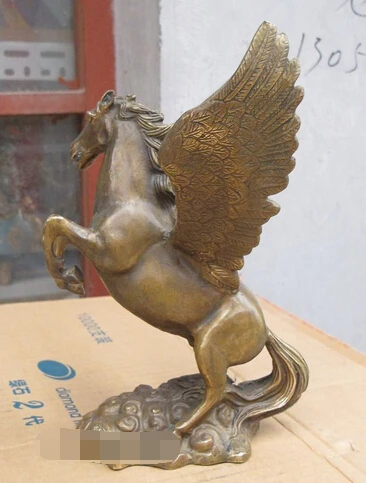 

bi003568 9.5"feng shui Handwork Bronze Pegasus Flying winged horse stepped cloud Statue