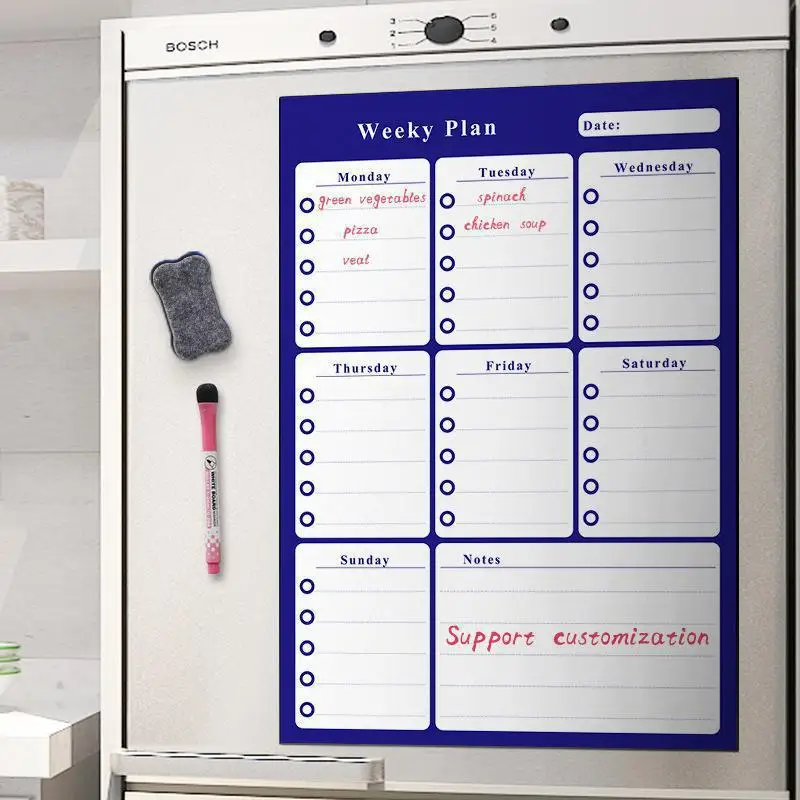 

30*42cm Erasable Month Week Schedule Magnetic Calendar Sticker Mobile Refrigerator Sticker Message Board Soft Whiteboard Set