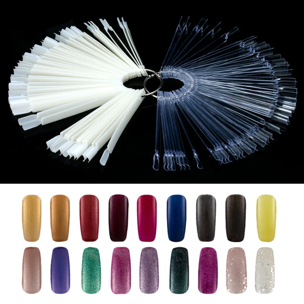 

Fashion Convenient 50pcs Nail Art Tips Sticks Fan Board Design Nail Art Tools Key Ring Nail Art Practice Color Tips Pop Stick
