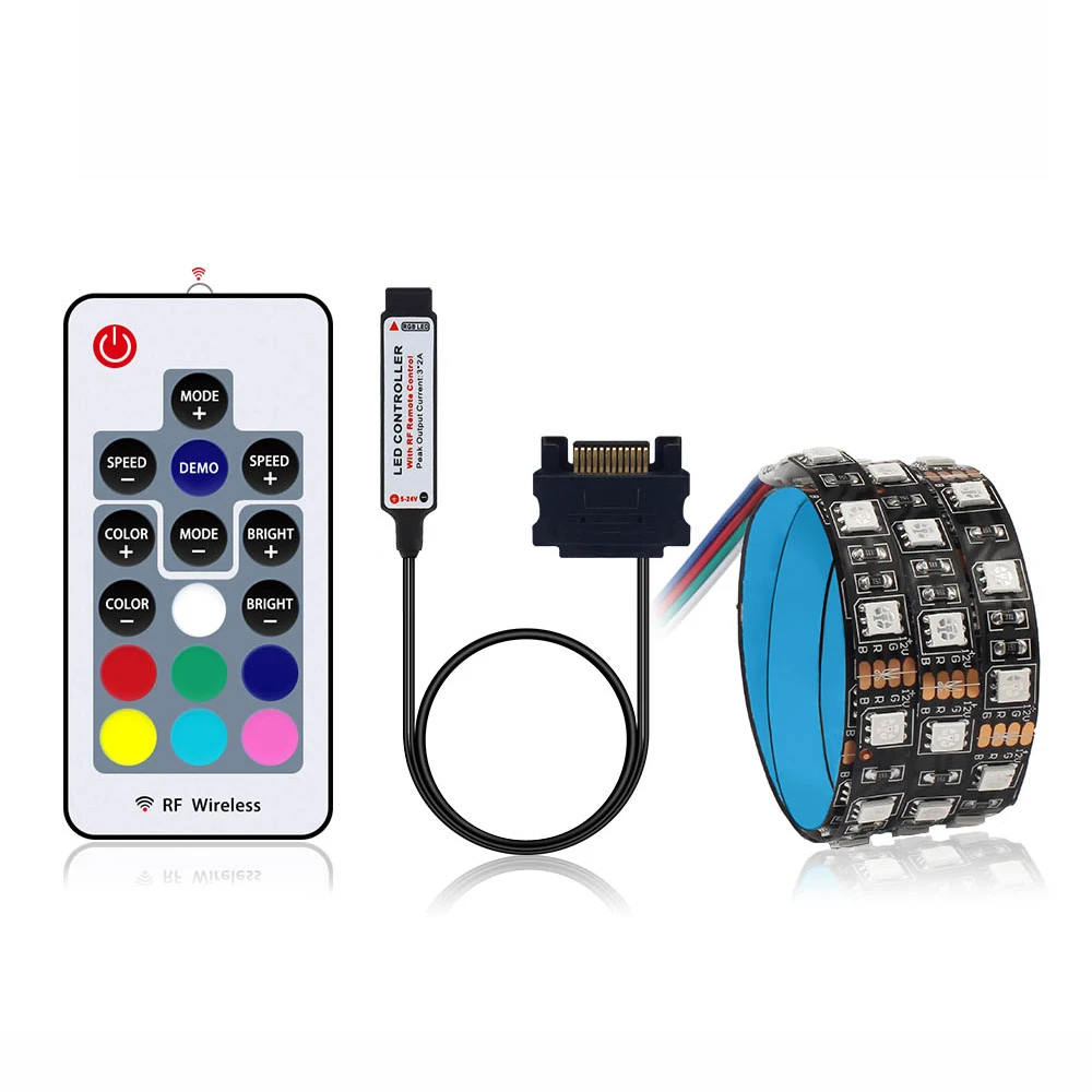 Светодиодная лента Sata RGB SMD 5050 60 светодиодов/м 50/100/150/200 см с радиочастотным пультом