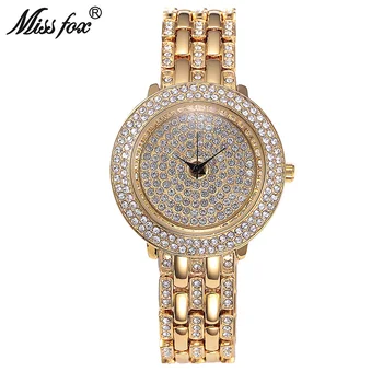 

Miss Fox Luxury Brand Womens Wristwatch Stainless Steel Female Quartz Watch Rhinestone Full Diamond Waterproof Watches Genuine
