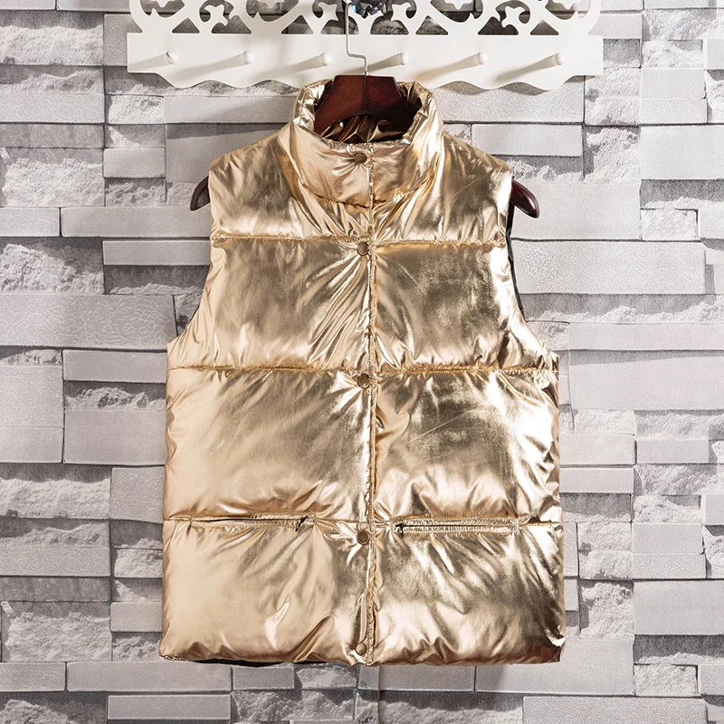 Br New Gold silver women winter sleeveless jacket couple models down cotton vest women and men vest Chaleco hombre y mujer