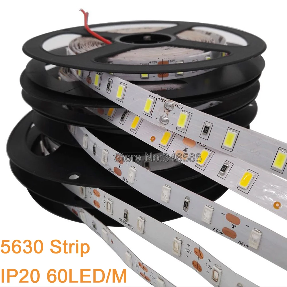 

12V LED Strip 5630 SMD DC12V Flexible LED Strip Light 60 LED/m 5m/lot Warm White / White / Cold White / Red / Green / Blue Color