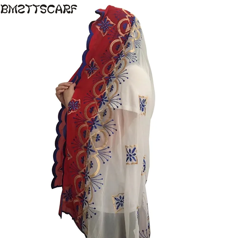 Новые африканские шарфы мусульманские вышивка женский большой шифоновый шарф для Шали Обертывания головной платок красивый дизайнерский шарф BM436 - Цвет: Color 4