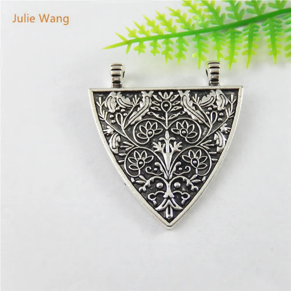 

Julie Wang 5pcs Antique Silver Color Charms Single Face Triangle Carved Suspension Pendants Bracelet Necklace Accessory51515
