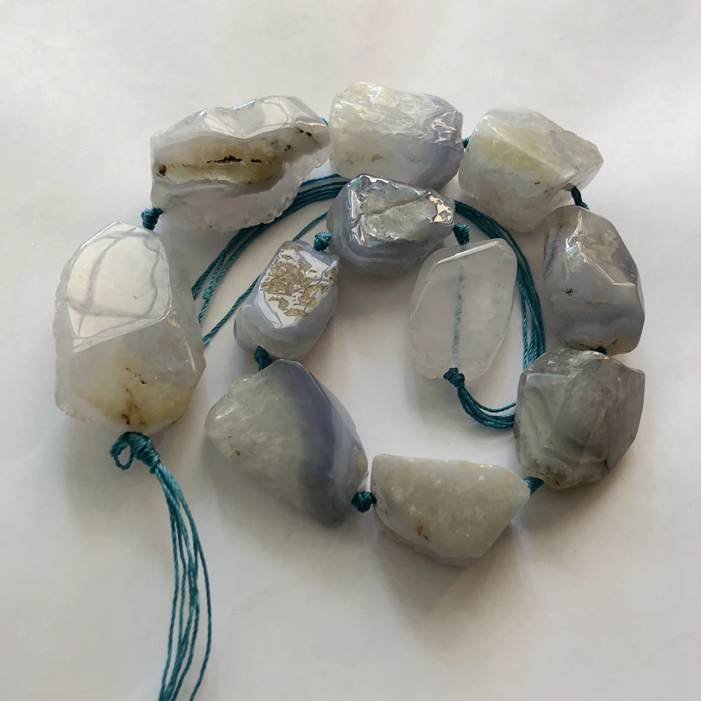 Wholesale Blue Chalcedony Loose Beads Making Jewelry 1PCS Shining Natural Strand 