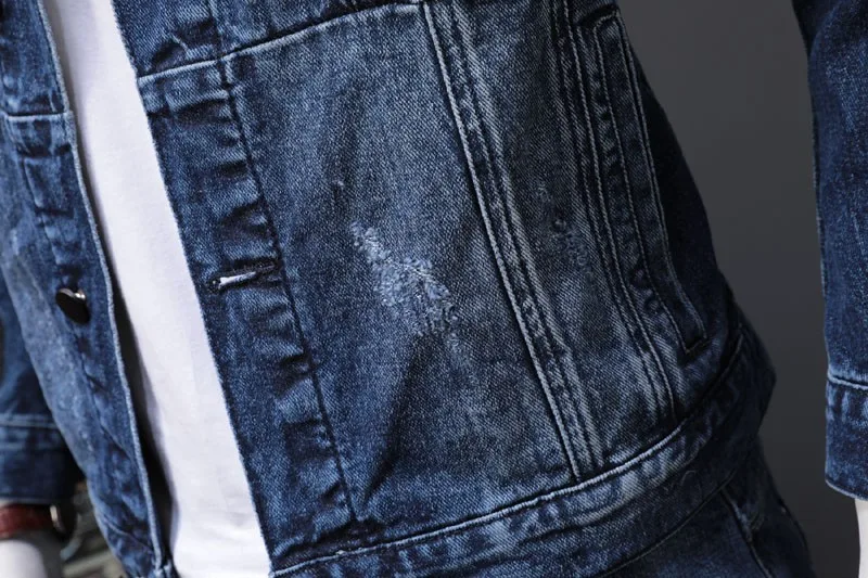 Джинсовые комплекты из 2 предметов для мужчин 2019 Новая Осенняя мода корейские облегающие джинсовые куртки и джинсы повседневные комплекты