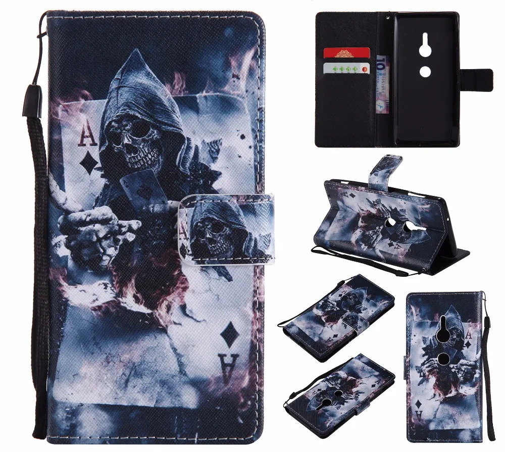 ملون لسوني اريكسون XZ2 المدمجة XZ2 حالة بو الجلود خزانة فليب غطاء Patterne كابا لسوني XZ1 المدمجة XZ1 الهاتف الحالات