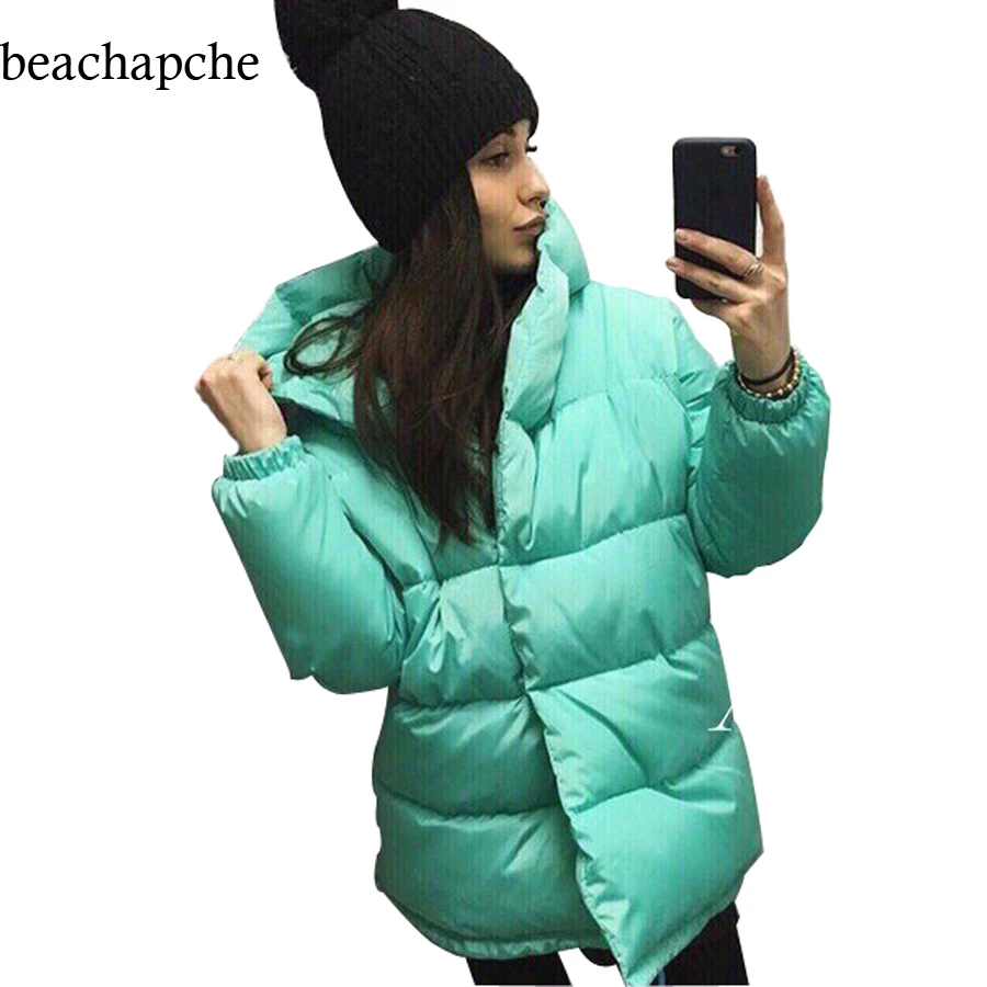 

2017 fashion women winter coat turn down collar covered button female outerwear parka warm jacket loose feminina