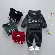 Baby Girl Clothes Brand Boys Clothing Set Kids Casual Letter 100% cotton Hooded Velvet Children’s Sports Suits girls Clothes set