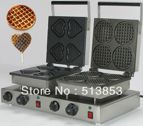 

Free Shipping,High Quality Doulbe-Head Electric Heart Waffeleisen +Round Waffle Maker Machine Baker